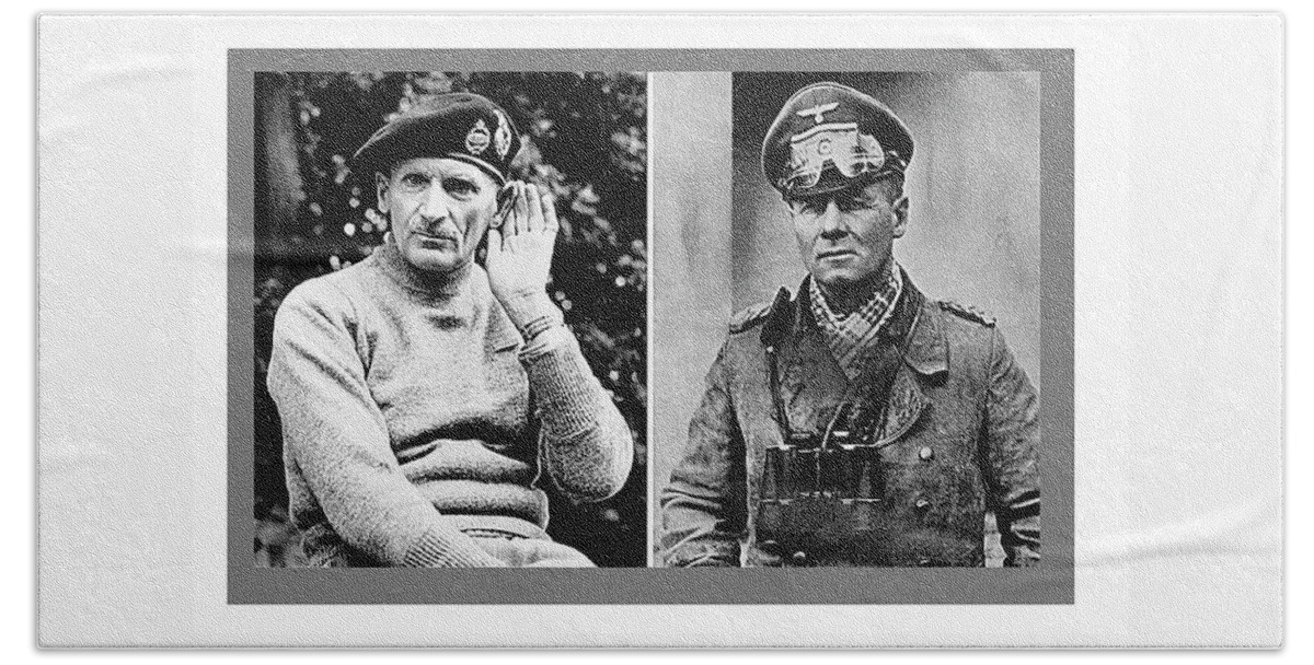 Adversaries In Libya Field Marshal Bernard Law Montgomery And Erwin Rommel Collage Color Added 2016 Hand Towel featuring the photograph Adversaries in Libya Field Marshal Bernard Law Montgomery and Erwin Rommel collage color added 2016 by David Lee Guss