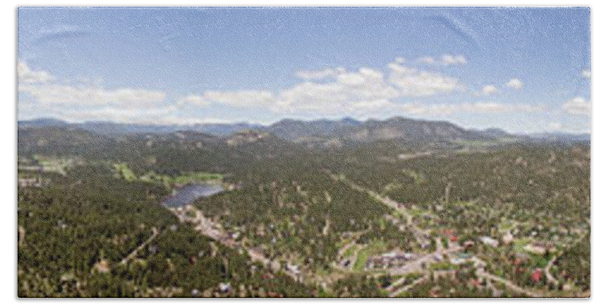 Landscape Hand Towel featuring the photograph Aerial Pano of Evergreen by Matt Swinden