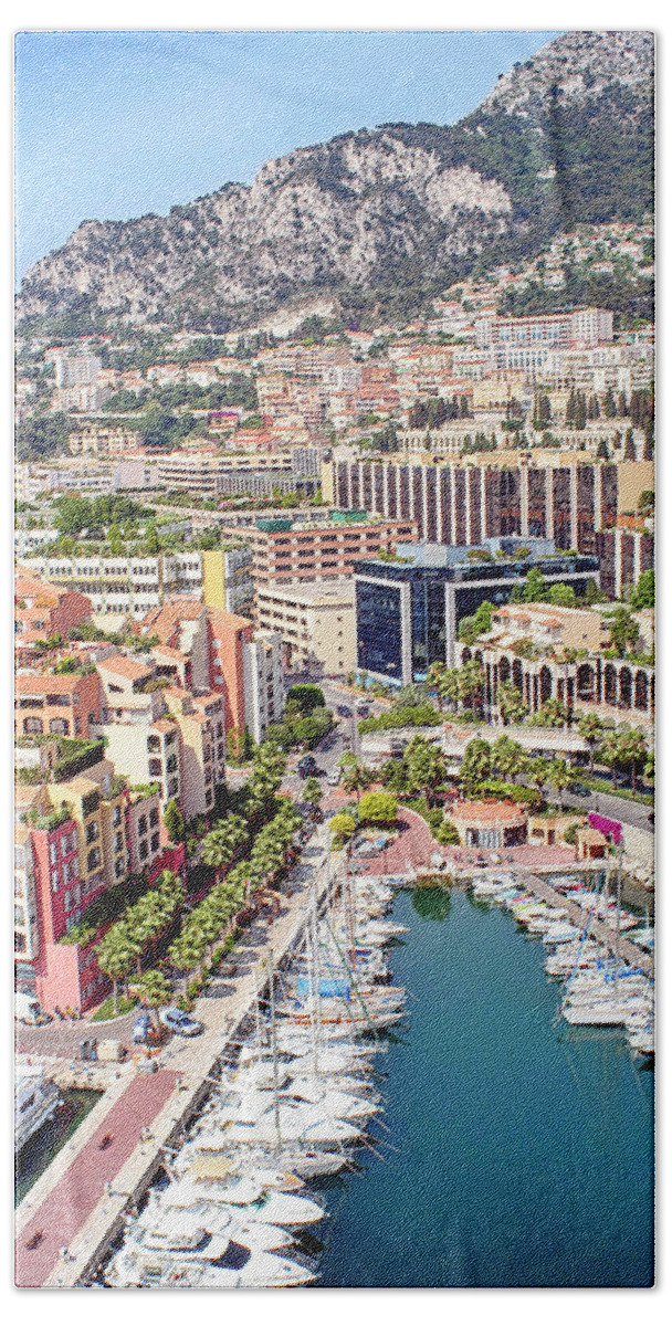 Monaco Hand Towel featuring the photograph Aerial view of Monaco by Chris Smith