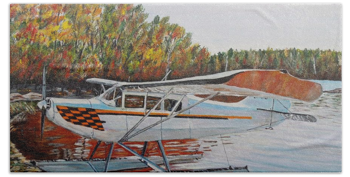 Aeronca Chief Float Plane Bath Towel featuring the painting Aeronca Super Chief 0290 by Marilyn McNish