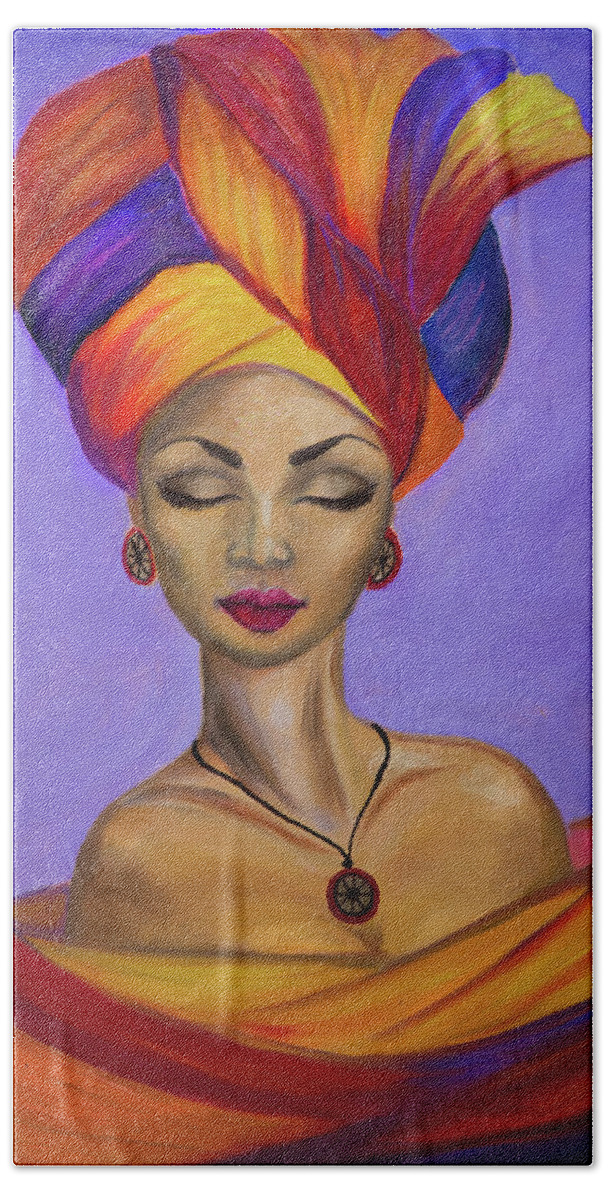 Oil Painting Hand Towel featuring the painting African Queen by Lilia S