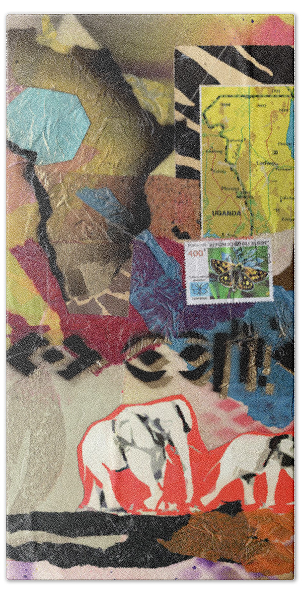 Everett Spruill Bath Towel featuring the mixed media Afro Collage - M by Everett Spruill