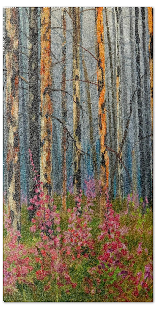 Landscape Hand Towel featuring the painting After Forest Fire by E Colin Williams ARCA