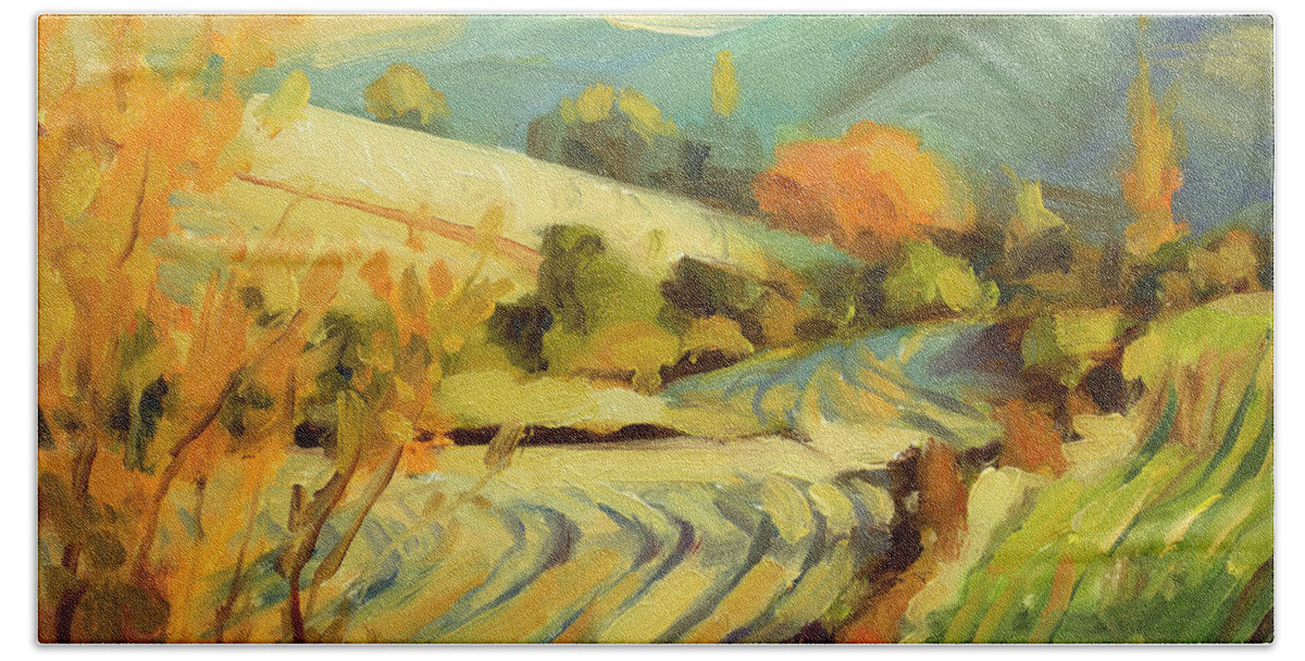 Country Hand Towel featuring the painting After Harvest by Steve Henderson