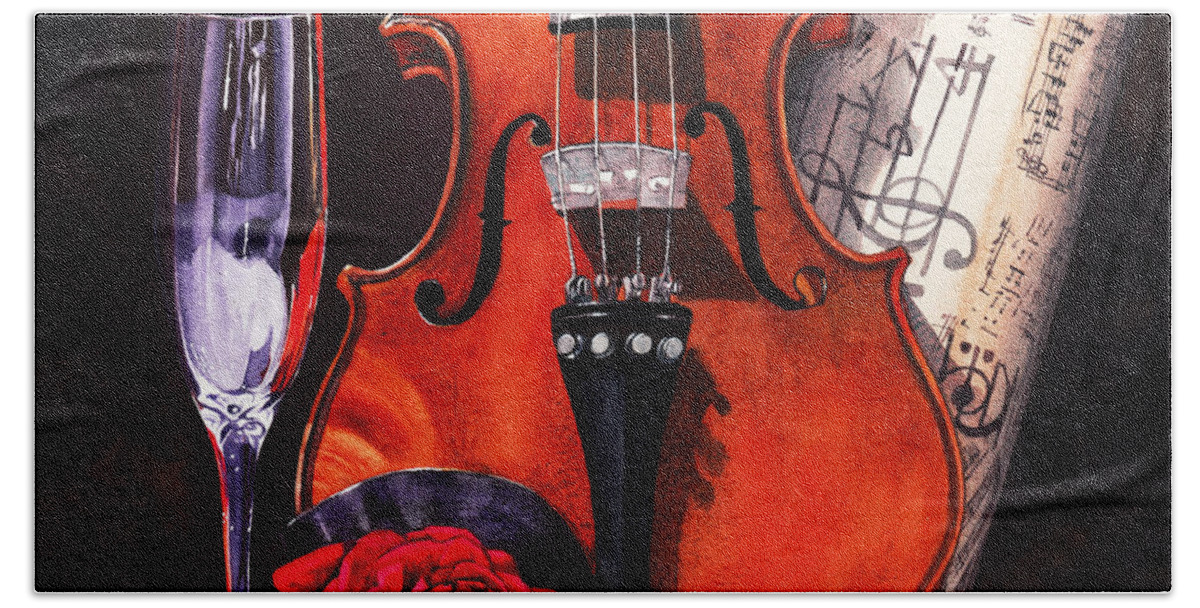 Violin Hand Towel featuring the painting After The Serenade by Peter Williams