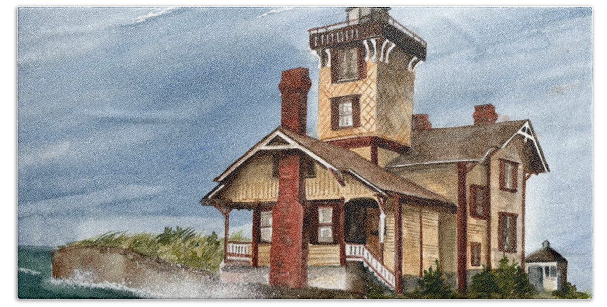 Hereford Inlet Lighthouse Hand Towel featuring the painting After the Storm by Nancy Patterson