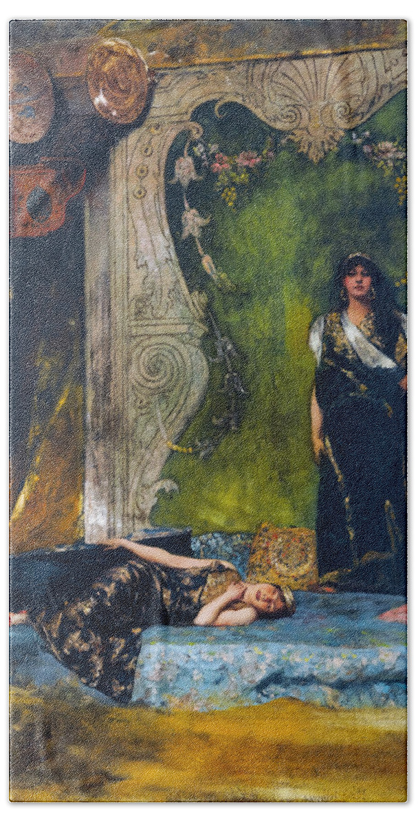 Jean-joseph Benjamin-constant Bath Towel featuring the painting Afternoon Langour by Jean-Joseph Benjamin-Constant