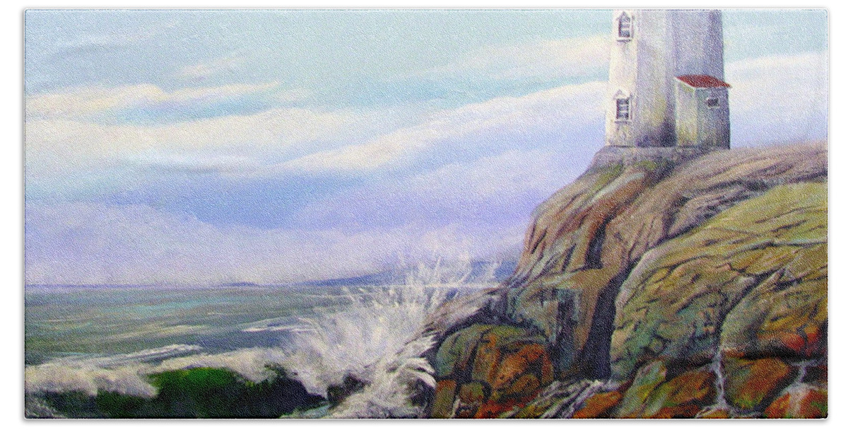 Lighthouse Hand Towel featuring the painting Afternoon Light by Wayne Enslow