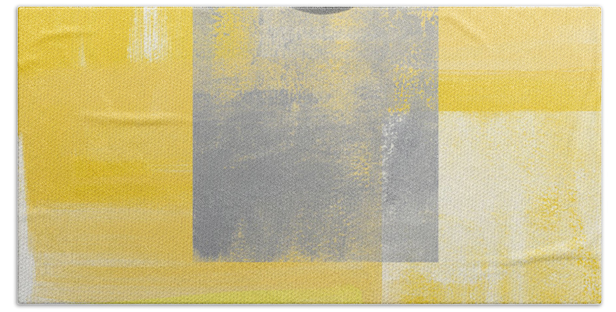 Yellow Bath Sheet featuring the painting Afternoon Sun and Shade by Linda Woods