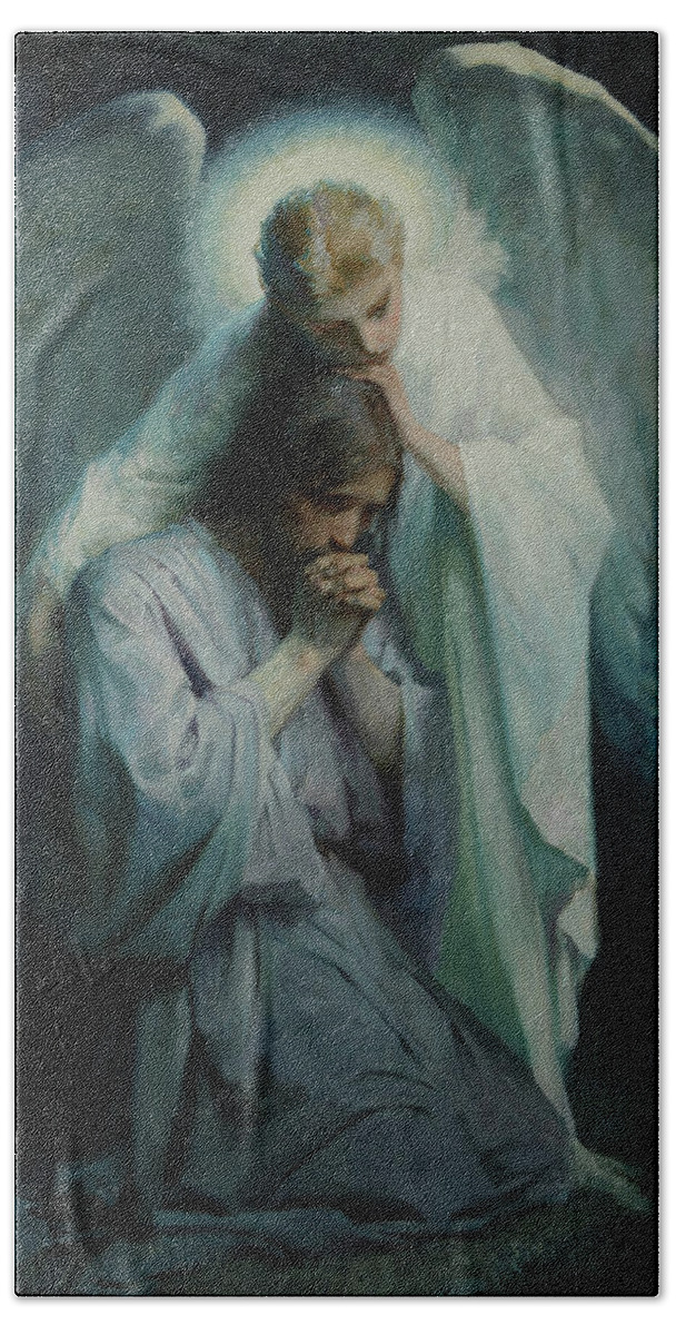 Religious Hand Towel featuring the painting Agony in the Garden, 1898 by Frans Schwartz