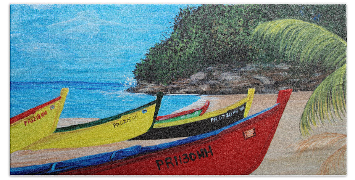Aguadilla Hand Towel featuring the painting Aguadilla Crashboat Beach by Gloria E Barreto-Rodriguez