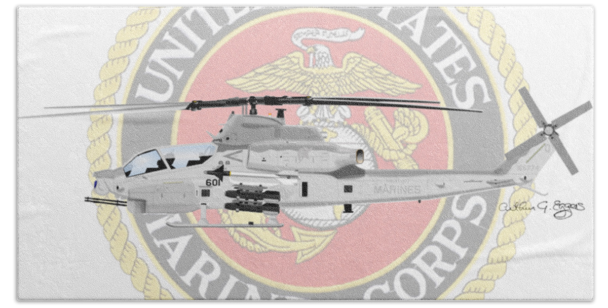 Ah-1z Bath Sheet featuring the digital art AH-1Z Viper USMC by Arthur Eggers