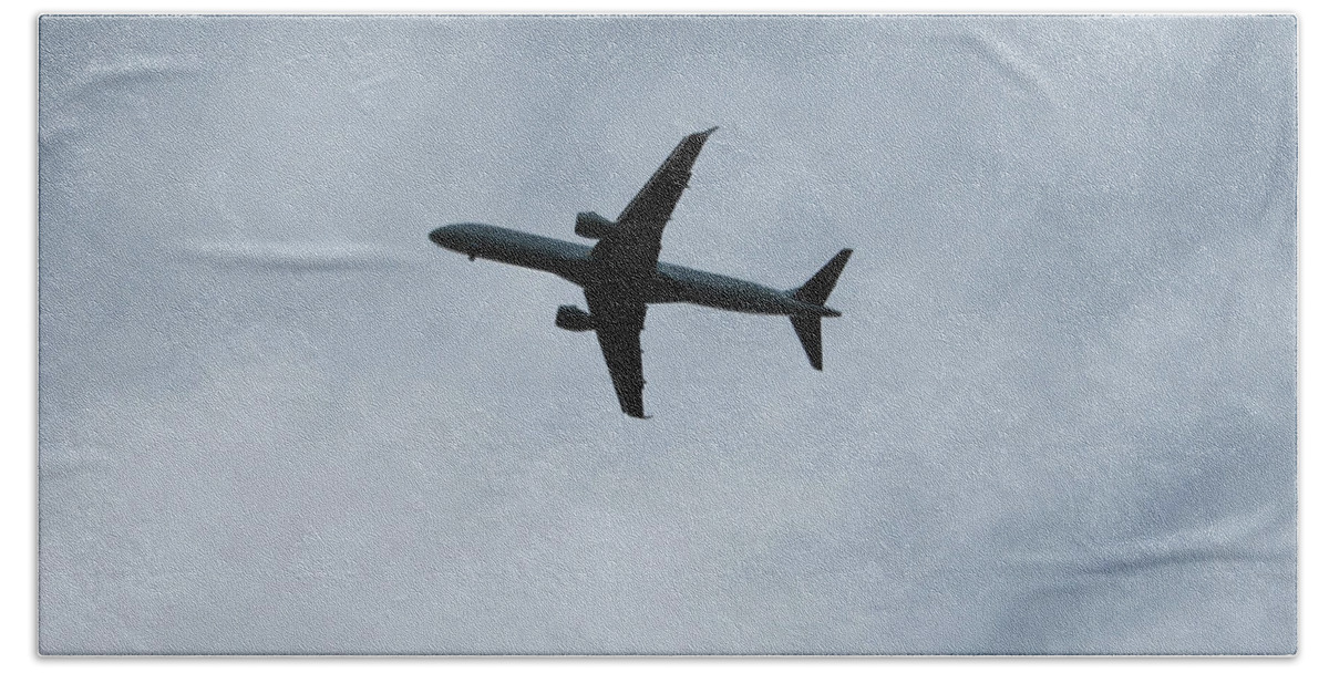 Airplane Hand Towel featuring the photograph Airplane Silhouette by Donna L Munro
