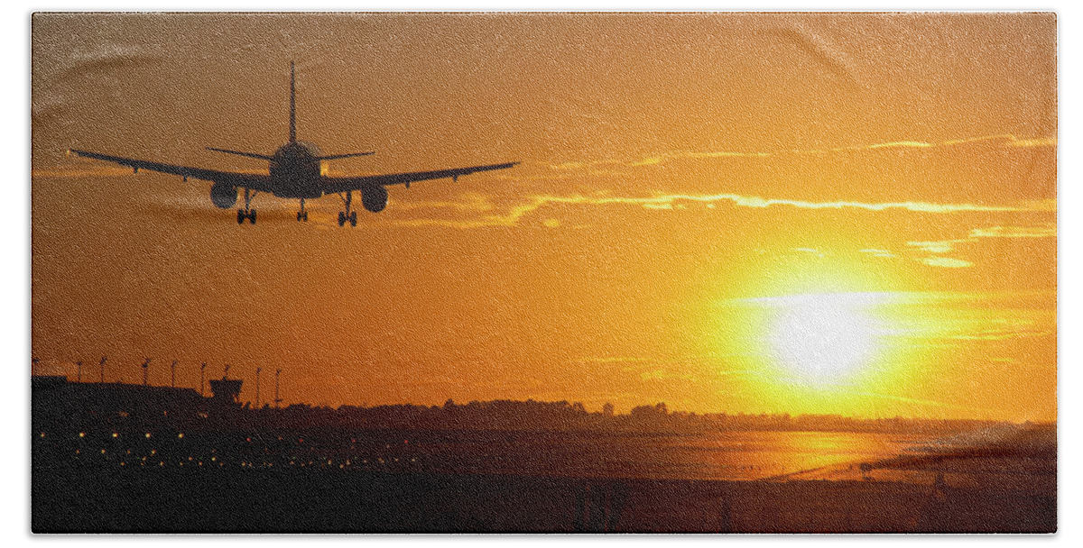 Sunset Hand Towel featuring the photograph Airport in Sunset by Torsten Funke