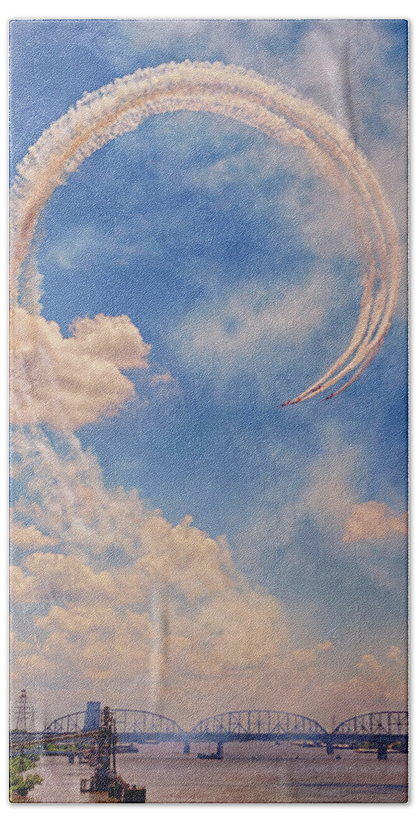 Aeroshell Hand Towel featuring the photograph Airshow at the Lou by Susan Rissi Tregoning