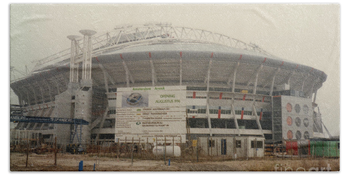 Ajax Hand Towel featuring the photograph Ajax Amsterdam - Amsterdam Arena - Nearing Completion - April 1996 by Legendary Football Grounds