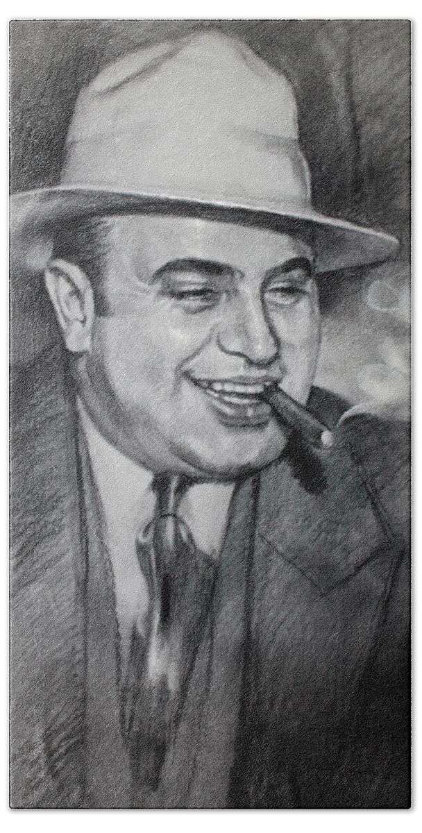 Al Capone Bath Sheet featuring the drawing Al Capone by Ylli Haruni