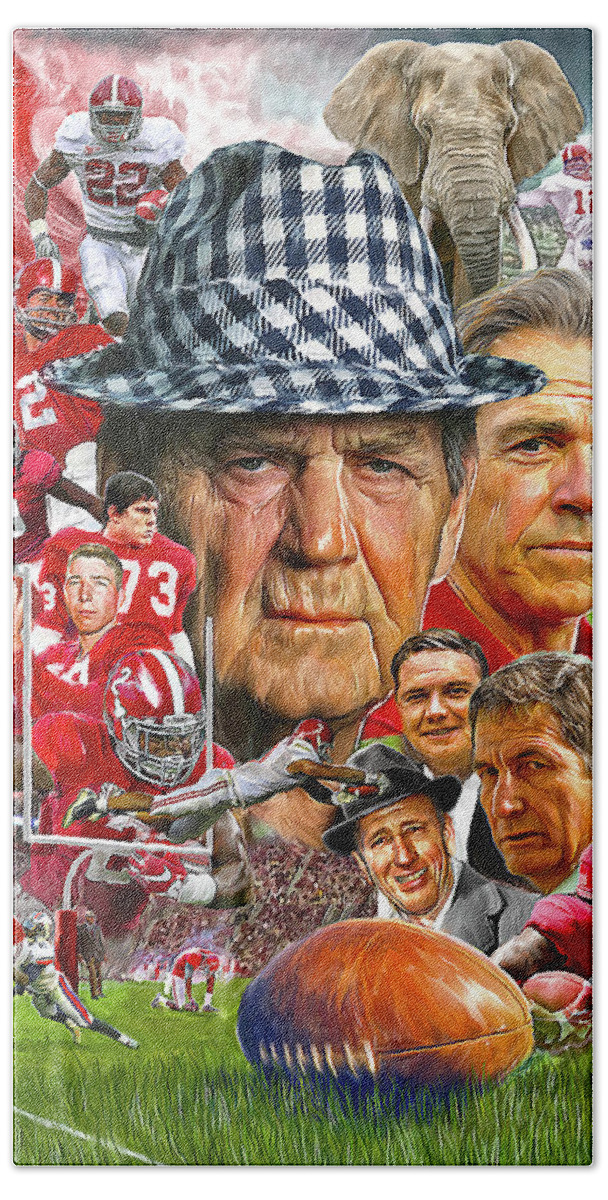 Alabama Football Hand Towel featuring the painting Alabama Crimson Tide by Mark Spears