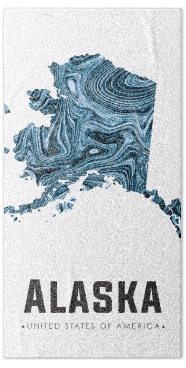 Alaska Hand Towel featuring the mixed media Alaska Map Art Abstract in Blue by Studio Grafiikka