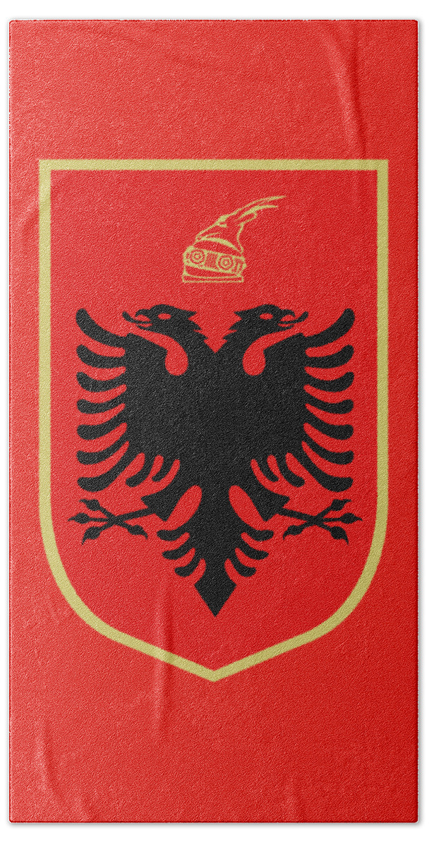 Coat Bath Towel featuring the drawing Albania Coat of Arms by Movie Poster Prints