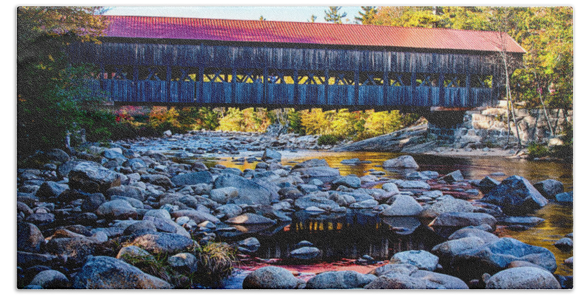 #jefffolger #vistaphotography Bath Towel featuring the photograph Albany covered Bridge reflection by Jeff Folger