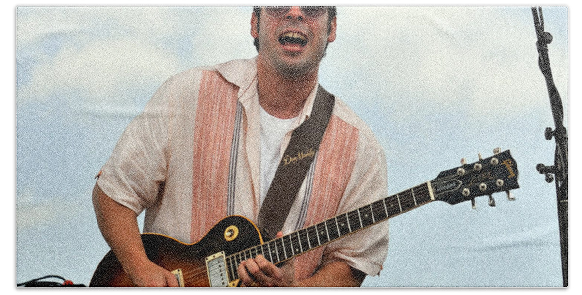 Albert Hand Towel featuring the photograph Albert Castiglia plays his Standard Les Paul Gibson Guitar by Ginger Wakem