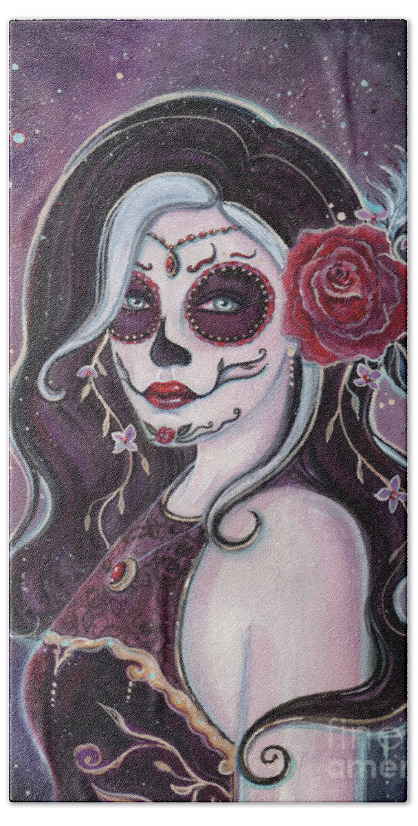 Day Of The Dead Art Hand Towel featuring the painting Alegria day of the dead by Renee Lavoie