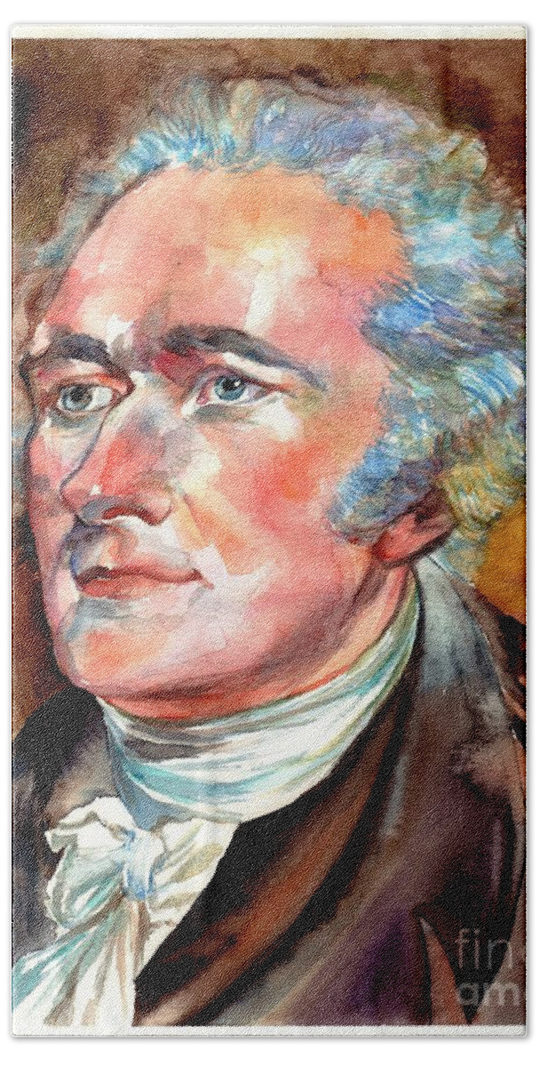Alexander Bath Sheet featuring the painting Alexander Hamilton watercolor by Suzann Sines