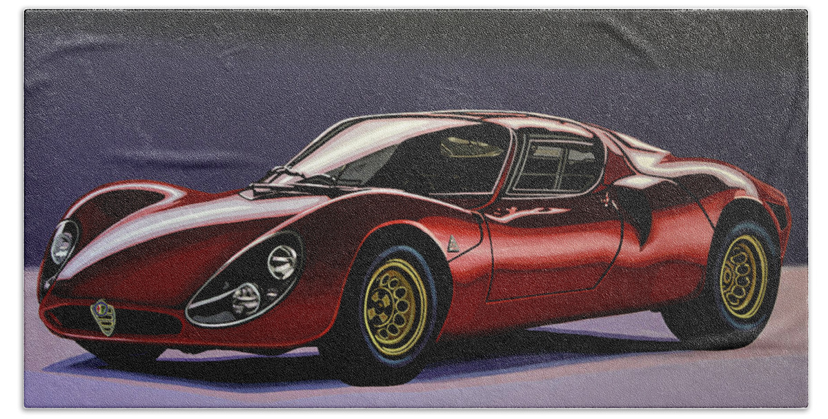 Alfa Romeo 33 Stradale Hand Towel featuring the painting Alfa Romeo 33 Stradale 1967 Painting by Paul Meijering