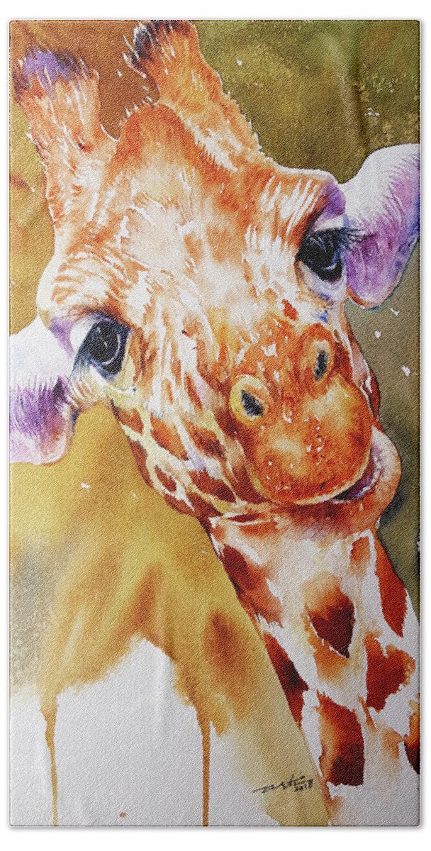 Giraffe Bath Towel featuring the painting Alfie by Arti Chauhan