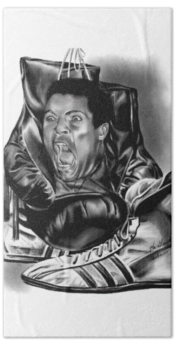 Muhammed Bath Towel featuring the drawing ALI by Terri Meredith