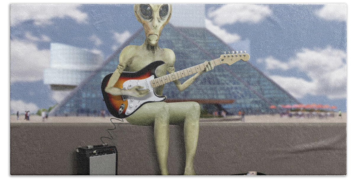 Aliens Hand Towel featuring the photograph Alien Guitarist 2 by Mike McGlothlen