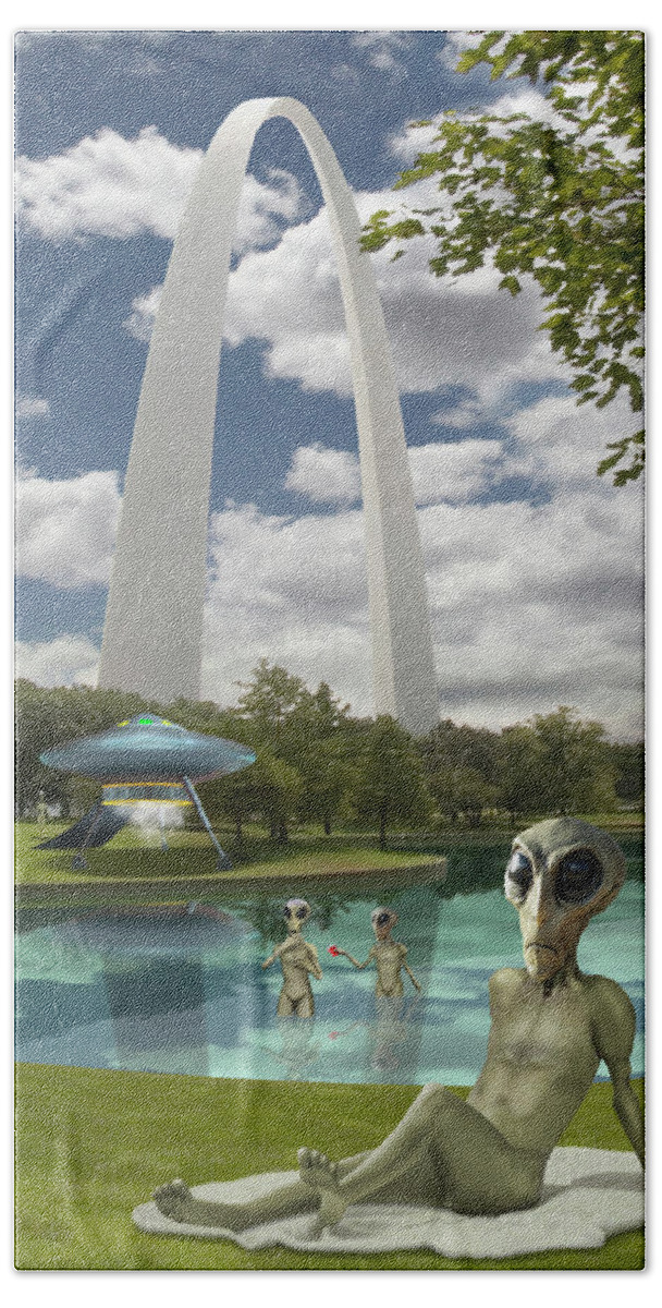 Aliens Bath Towel featuring the photograph Alien Vacation - St. Louis by Mike McGlothlen