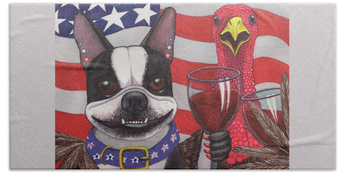 Boston Bull Dog Bath Towel featuring the painting All American Winers by Catherine G McElroy