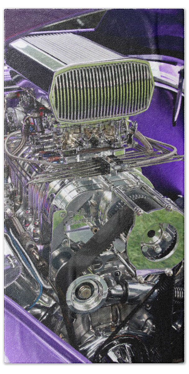 Metal Hand Towel featuring the photograph All Chromed Engine with Blower by Bob Slitzan