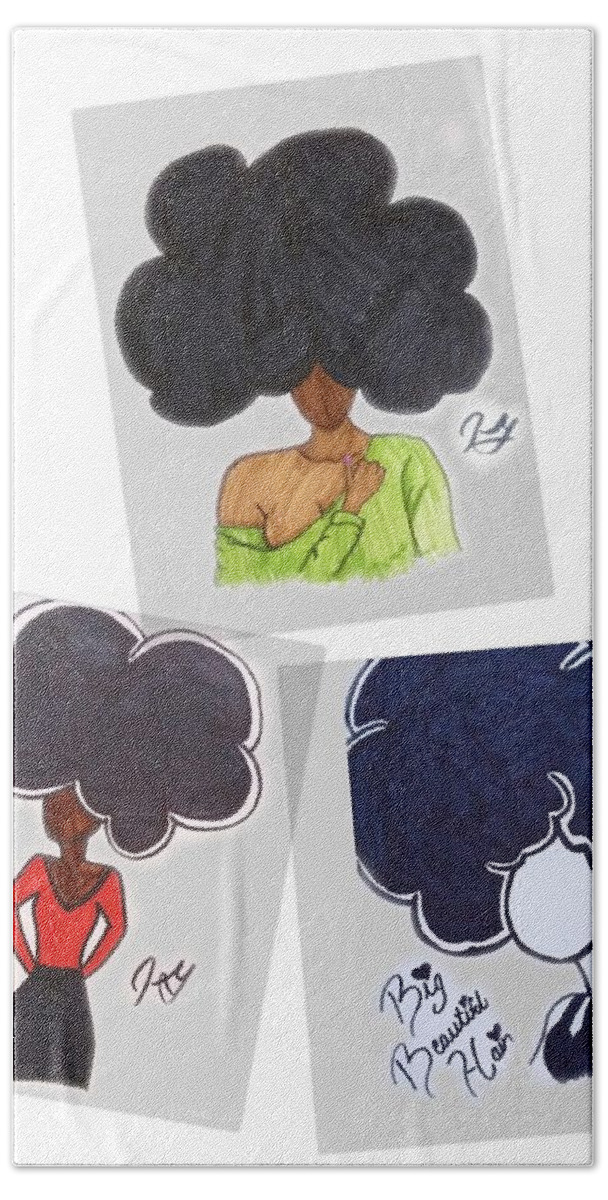 Black Girl Hand Towel featuring the drawing All In One by Artist Sha