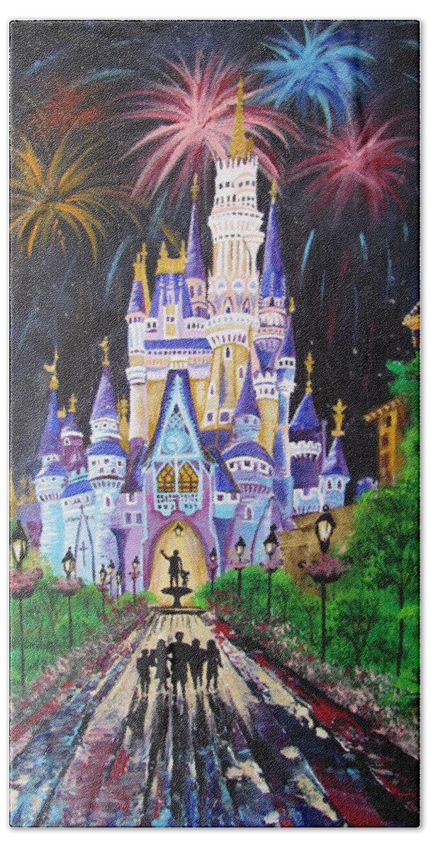 Disney Bath Towel featuring the painting All Our Dreams Can Come True by Mandy Joy