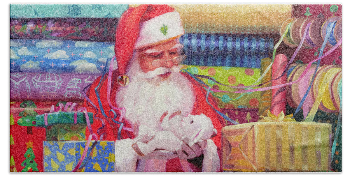 Santa Hand Towel featuring the painting All Wrapped Up by Steve Henderson
