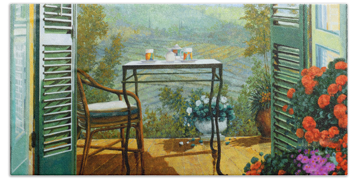 Terrace Hand Towel featuring the painting Alle Dieci Del Mattino by Guido Borelli