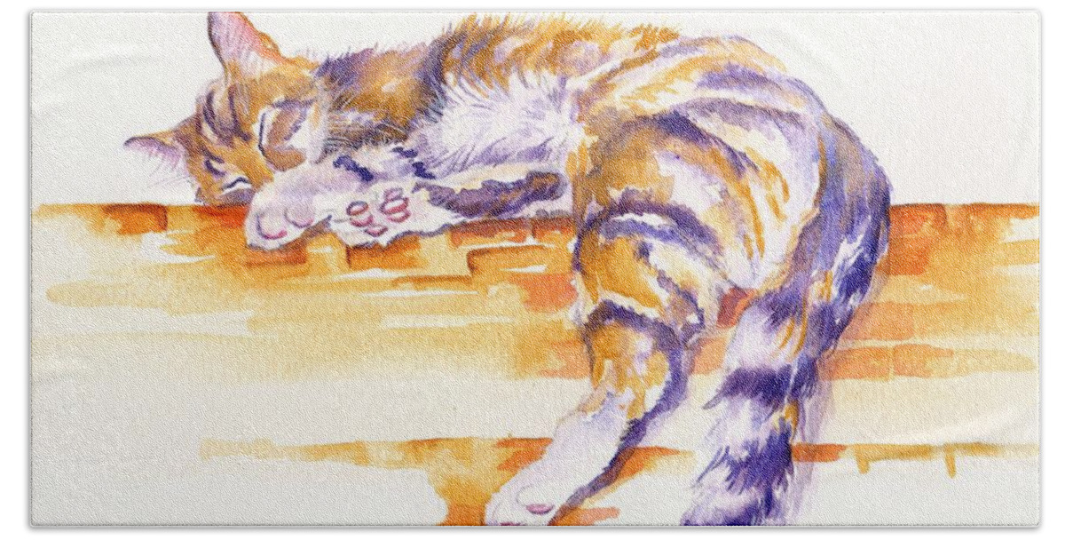 Cat Bath Towel featuring the painting Alley Cat by Debra Hall