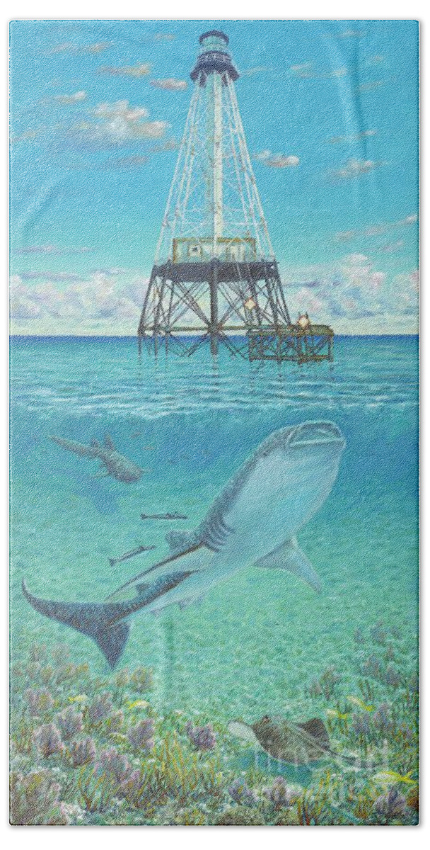 Oil Hand Towel featuring the painting Alligator Reef Lighthouse by Danielle Perry