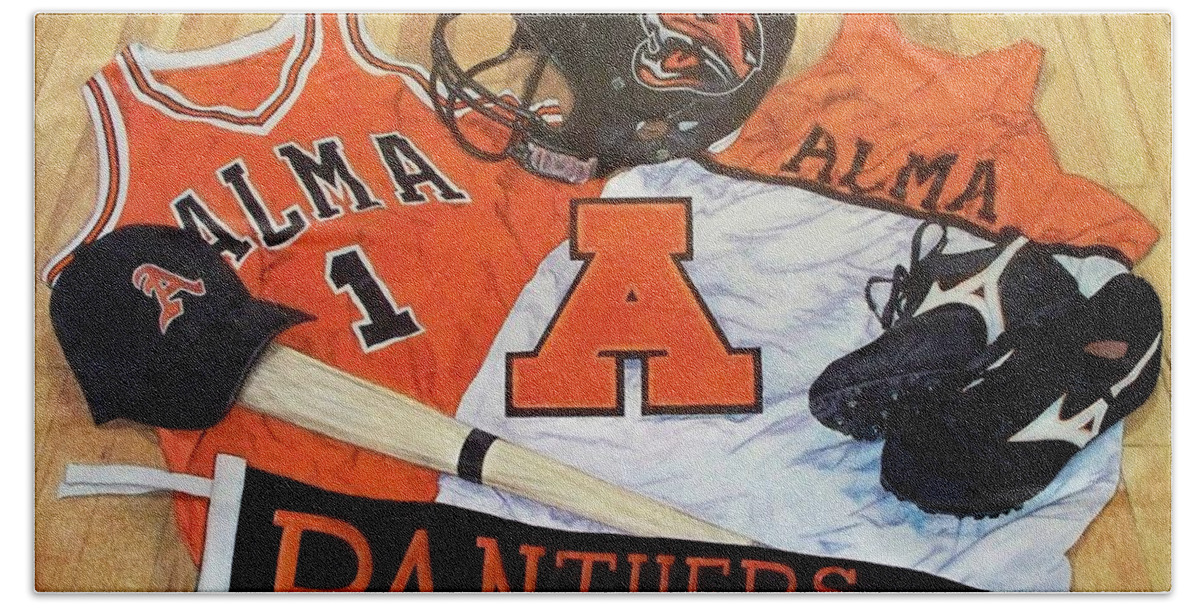 Alma Hand Towel featuring the drawing Alma High School Athletics by Chris Brown
