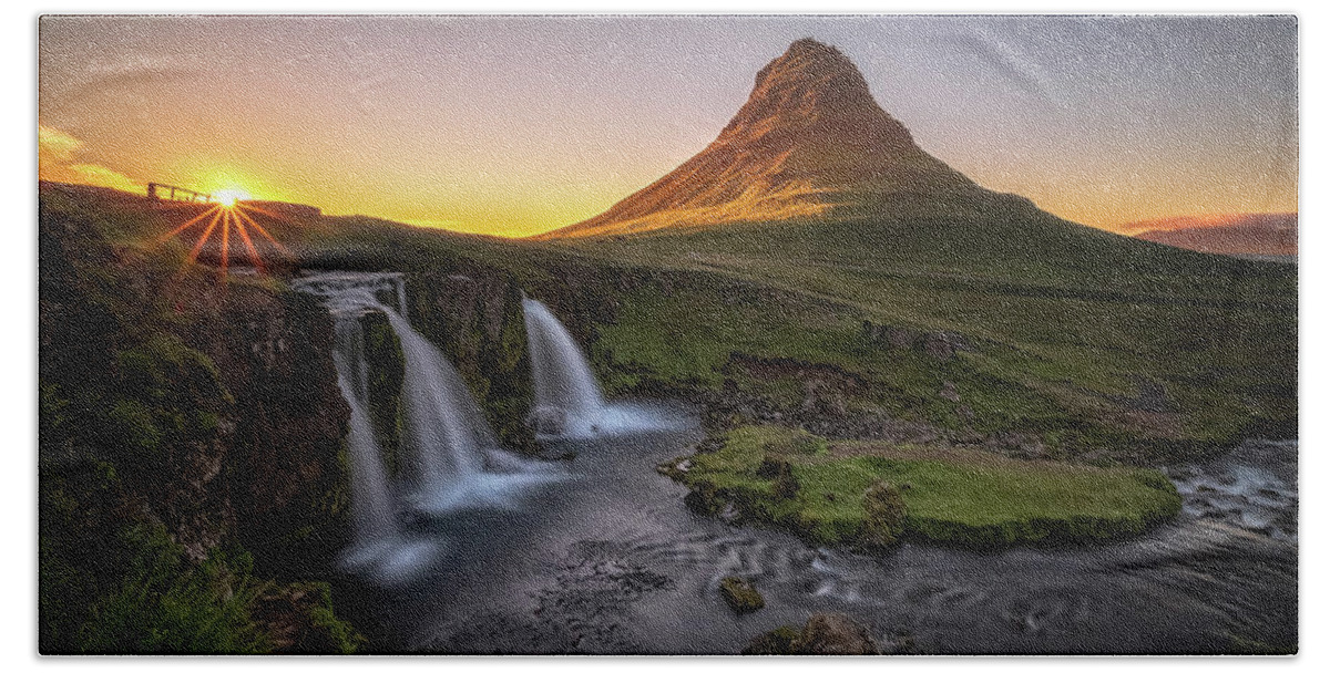 Iceland West Region Bath Towel featuring the photograph Almost Midnight by Neil Shapiro