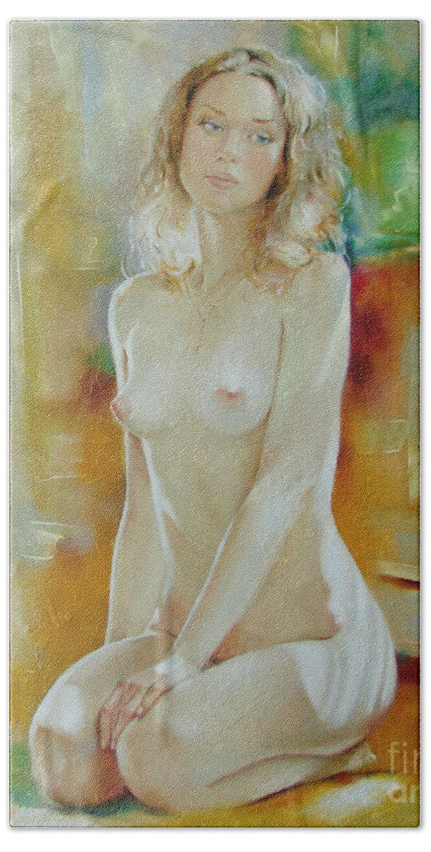 Art Bath Towel featuring the painting Alone at home by Sergey Ignatenko