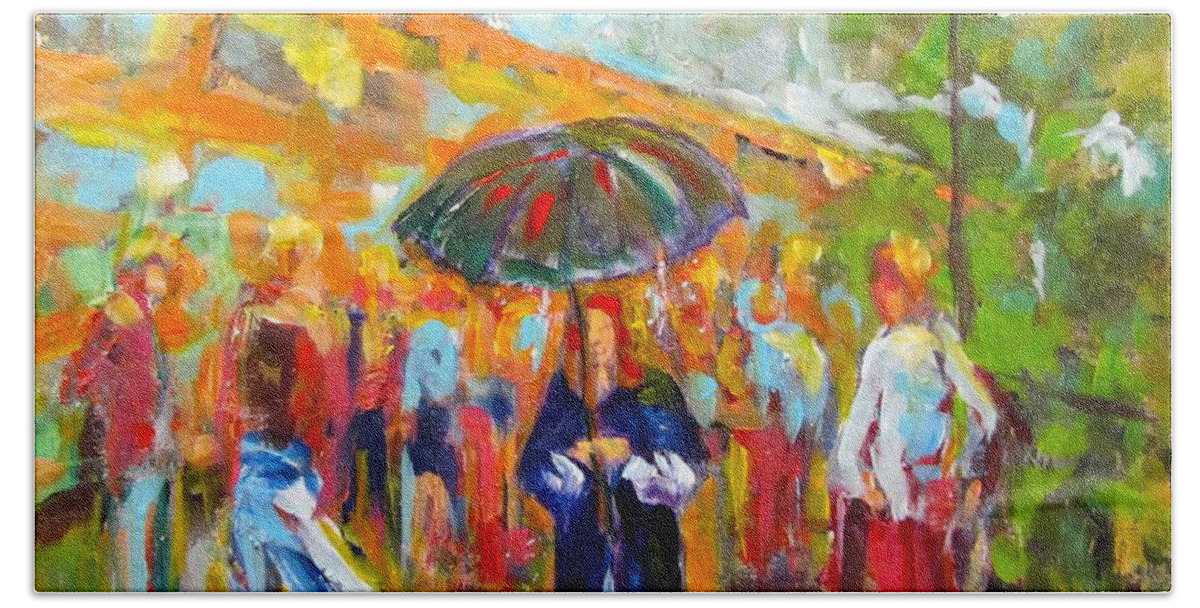 People Bath Towel featuring the painting Alone in a Crowd by Barbara O'Toole