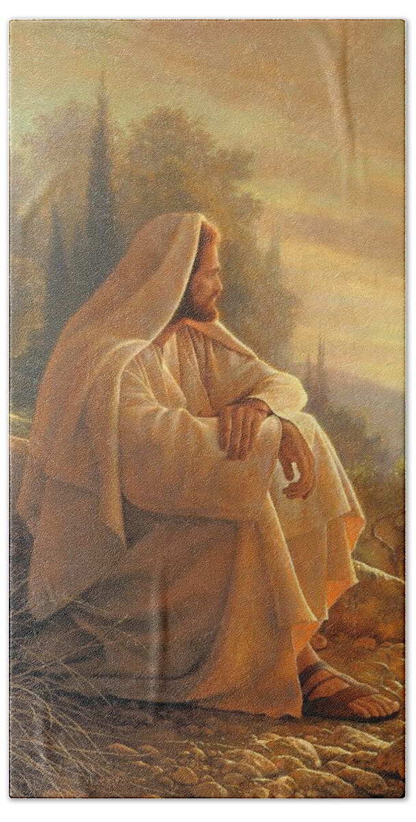 Alpha Hand Towel featuring the painting Alpha and Omega by Greg Olsen