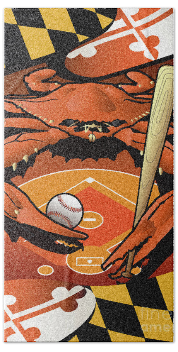 Maryland Hand Towel featuring the digital art Baltimore Orioles Baseball Crab Maryland by Joe Barsin