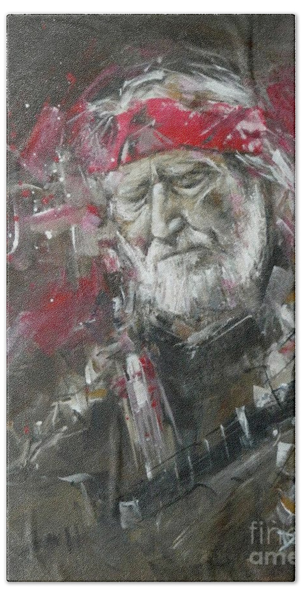Willie Nelson Hand Towel featuring the painting Always On My Mind by Dan Campbell