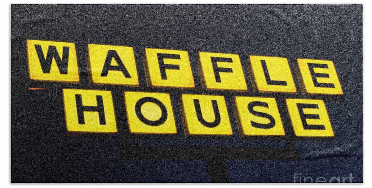 Reid Callaway Waffle House Hand Towel featuring the photograph Always Open Waffle House Classic Signage Art by Reid Callaway