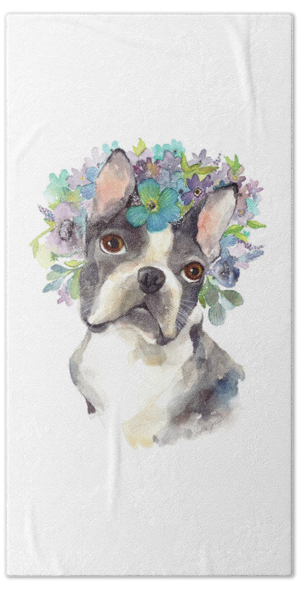 Boston Terrier Bath Sheet featuring the painting Amazing Gracie by Stephie Jones